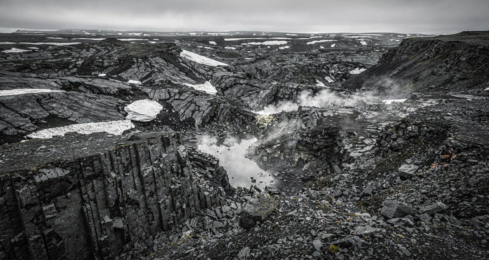 Mineral rich volcanic soil with rising geothermal steam