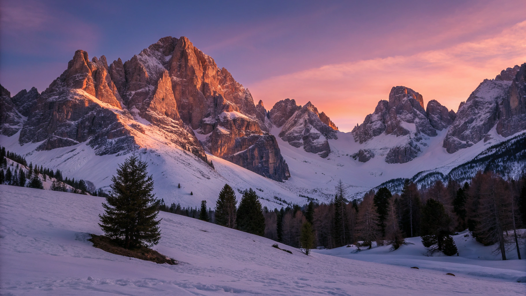 Golden morning light hitting jagged granite mountain peaks