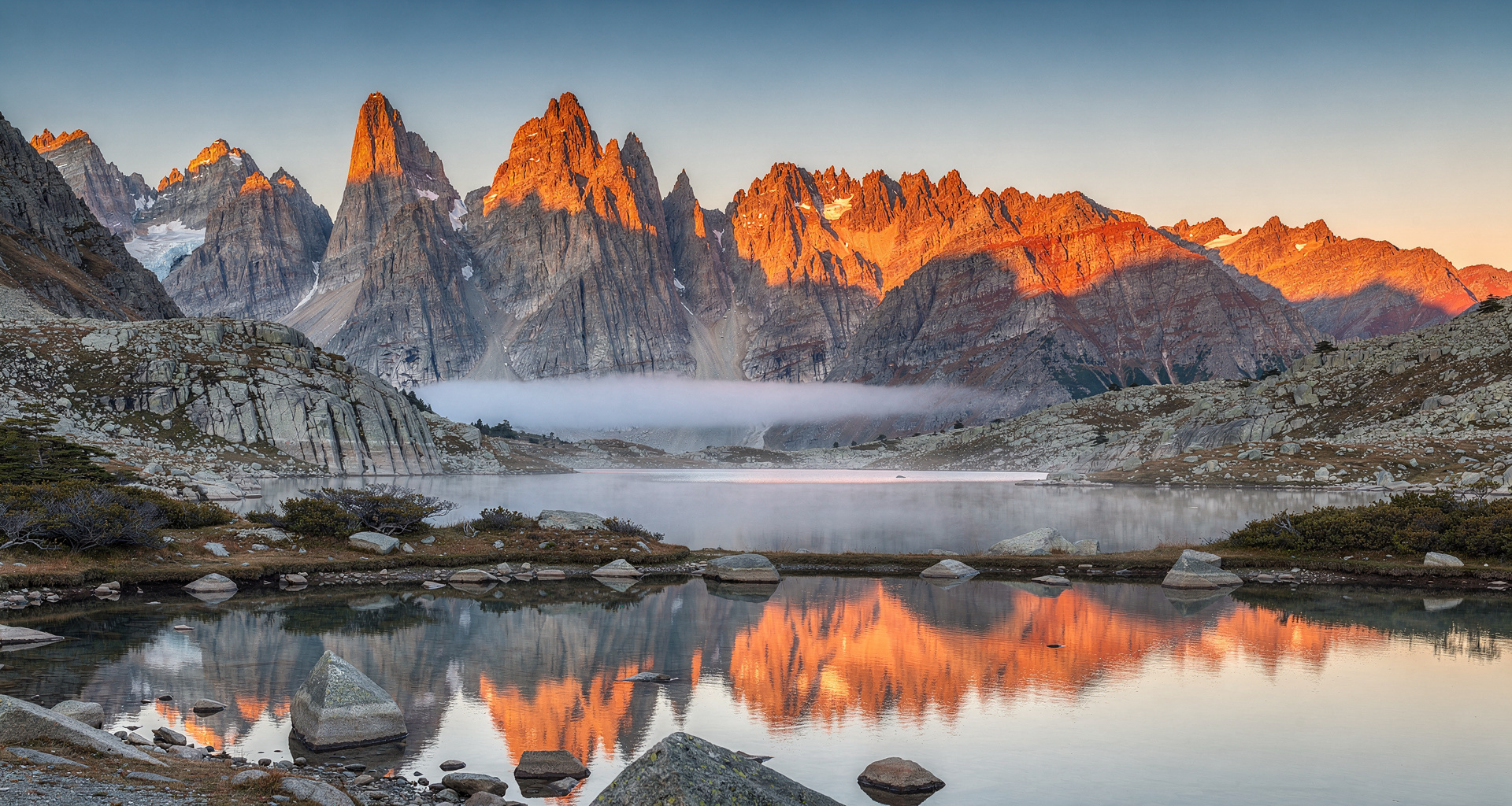 Sharp granite spires of Mount Fitz Roy catching morning alpine light
